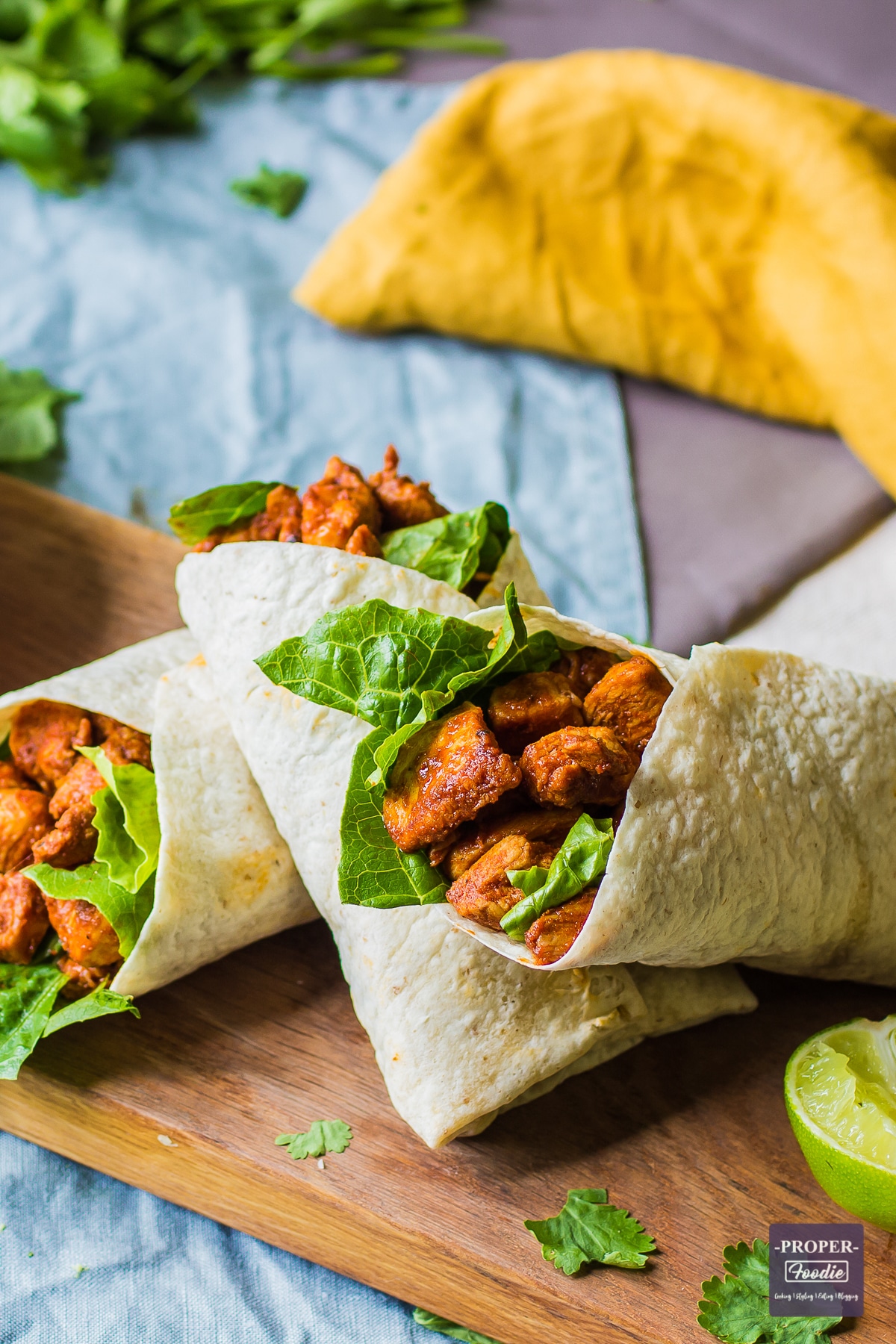 paprika chicken in a wrap with lettuce