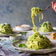 summer spaghetti with peas and parmesan