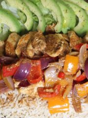 Fajita spiced chicken platter with avocado salad