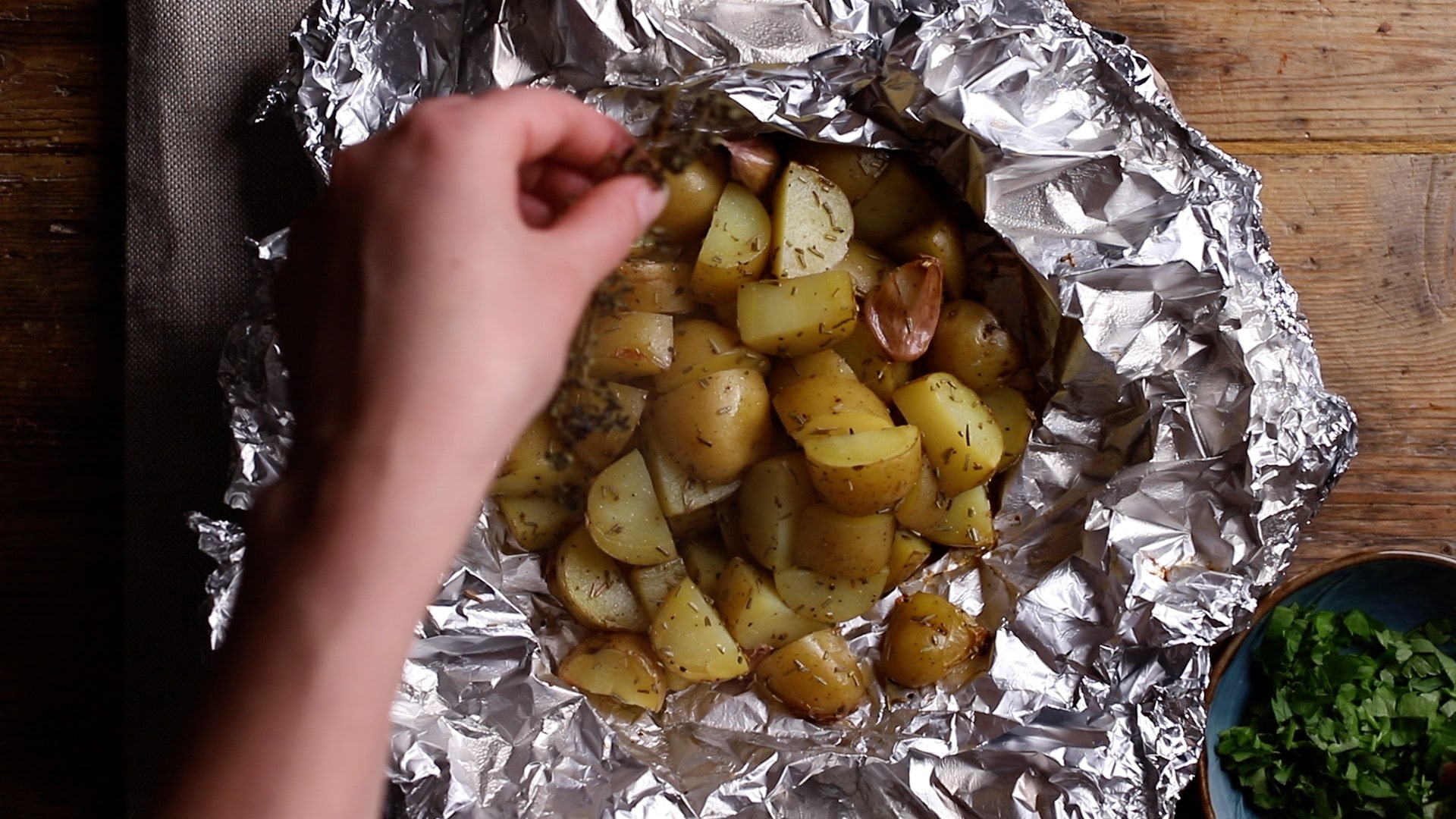 after 40 minutes unwrap and remove thyme, add more seasoning and butter