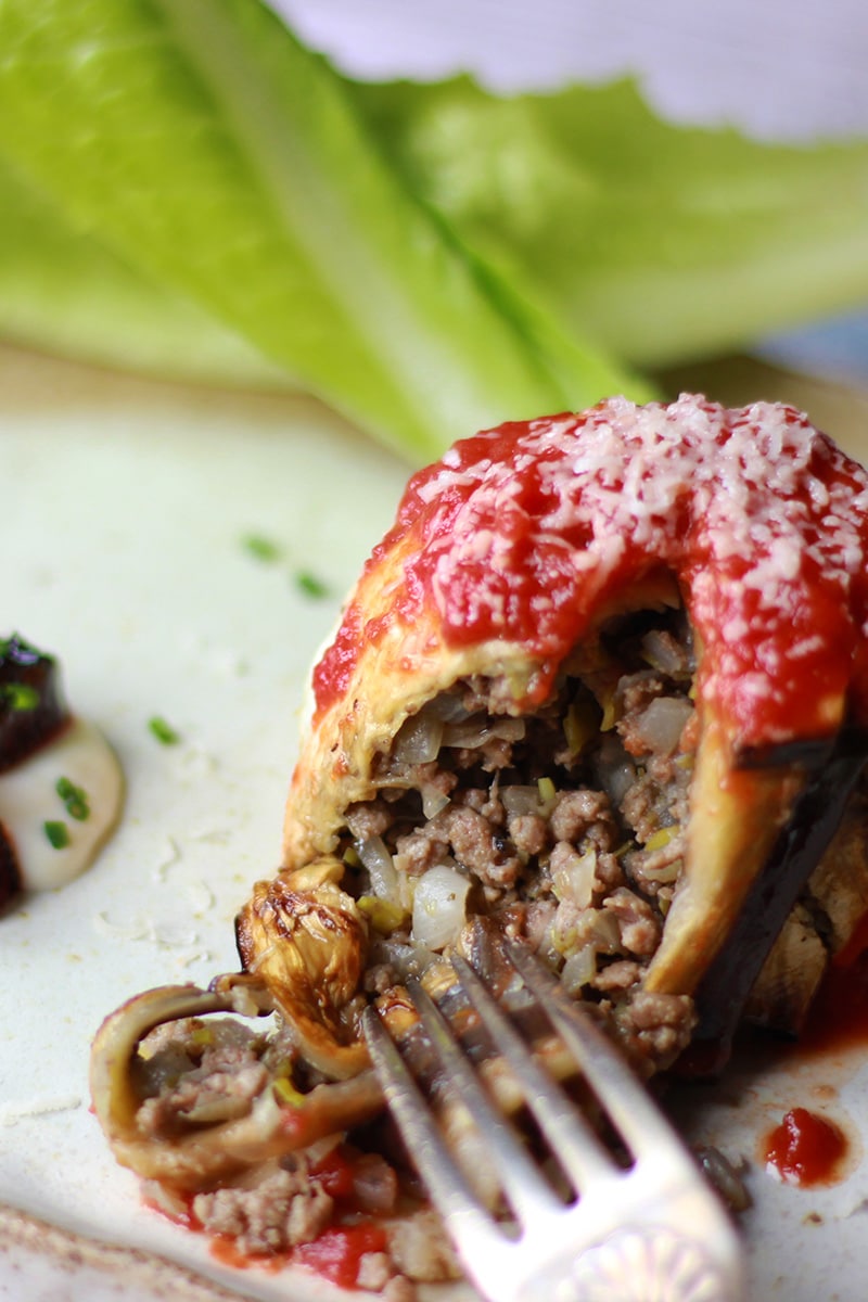 aubergine pie with mince meat and leek filling