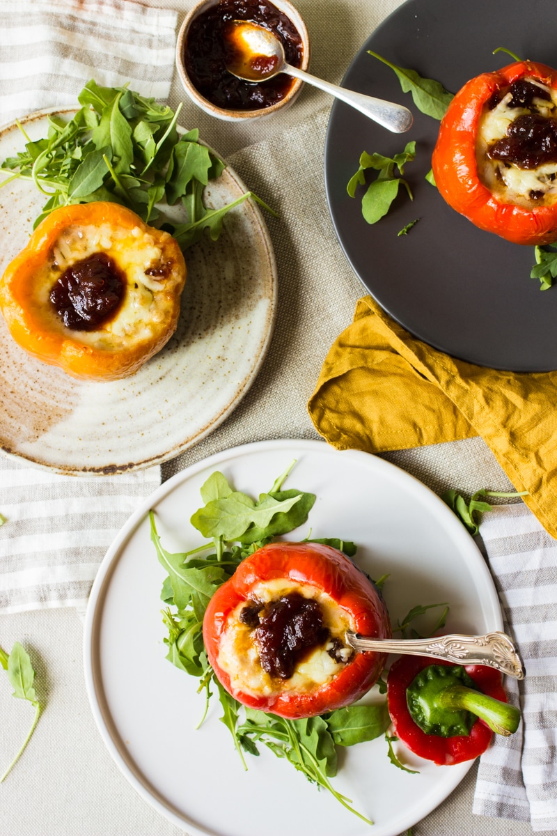 baked cheese sauce stuffed peppers and couscous