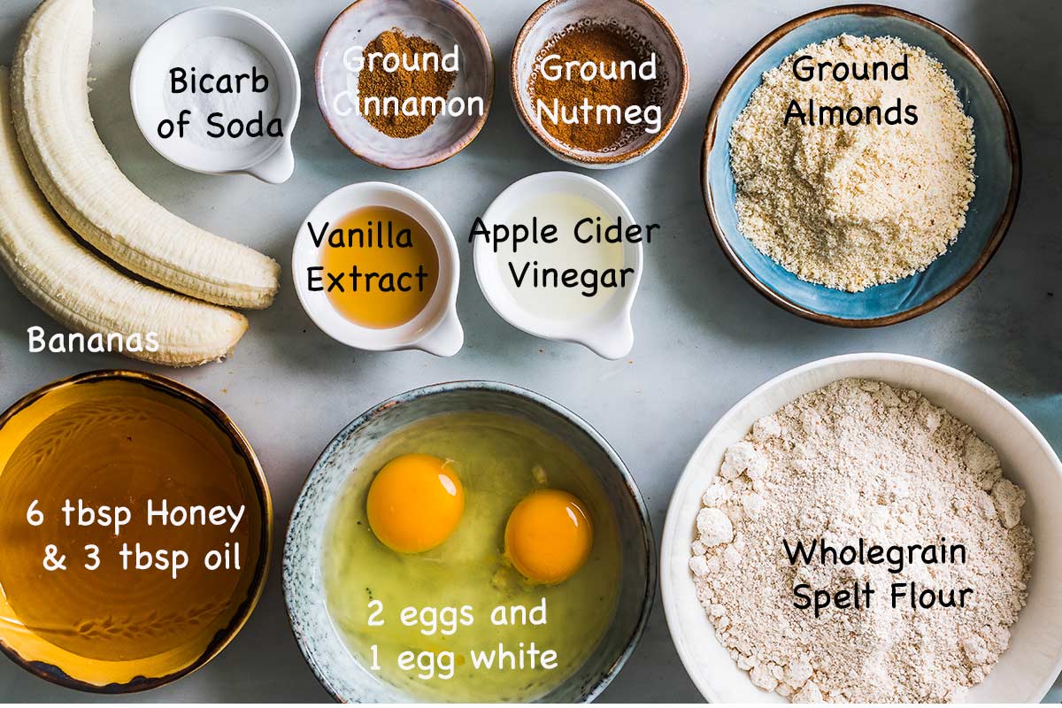 Ingredients needed to make Banana Bread.