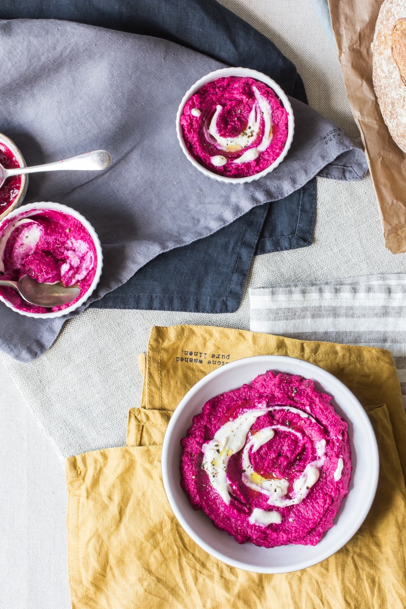 beetroot hummus with horseradish and creme fraiche dressing