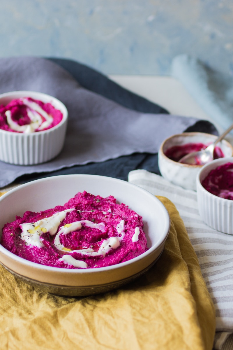 beetroot hummus with shredded beetroot