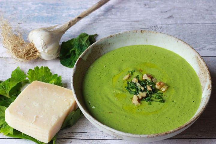 celery apple and walnut pesto in a bowl.