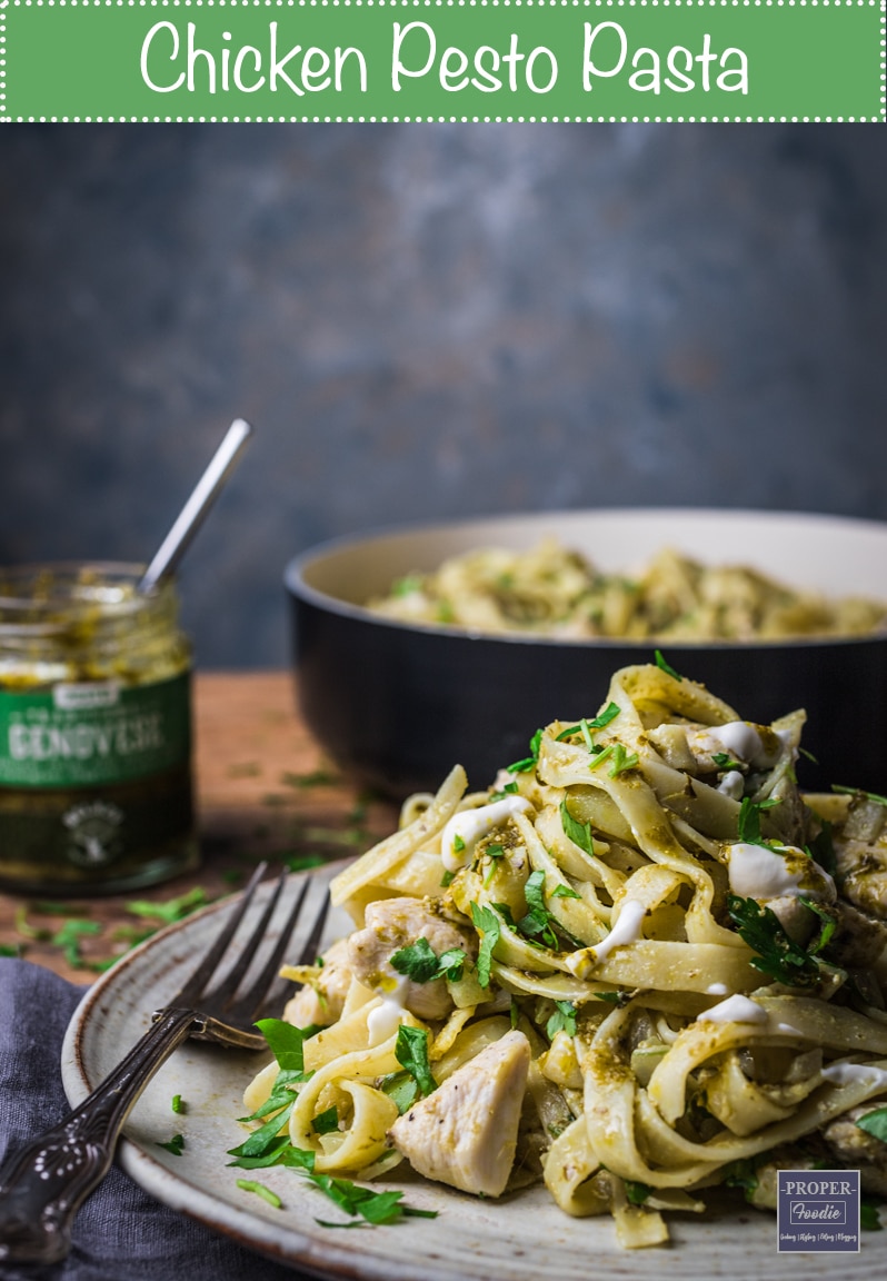 Chicken pesto pasta made with Genovese pesto