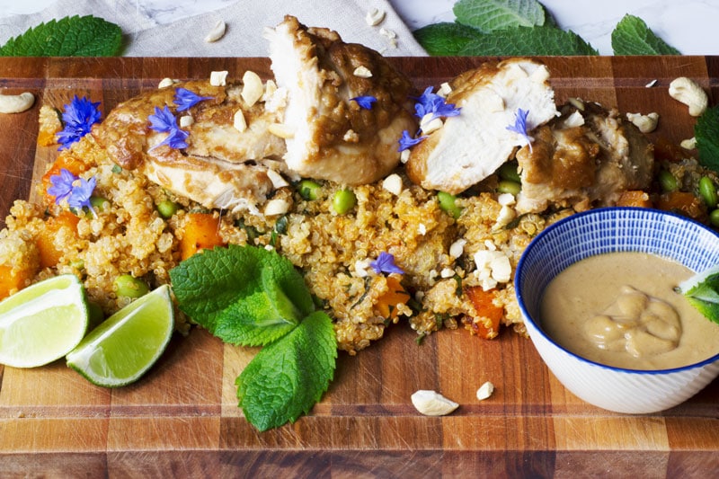 chicken satay with quinoa salad