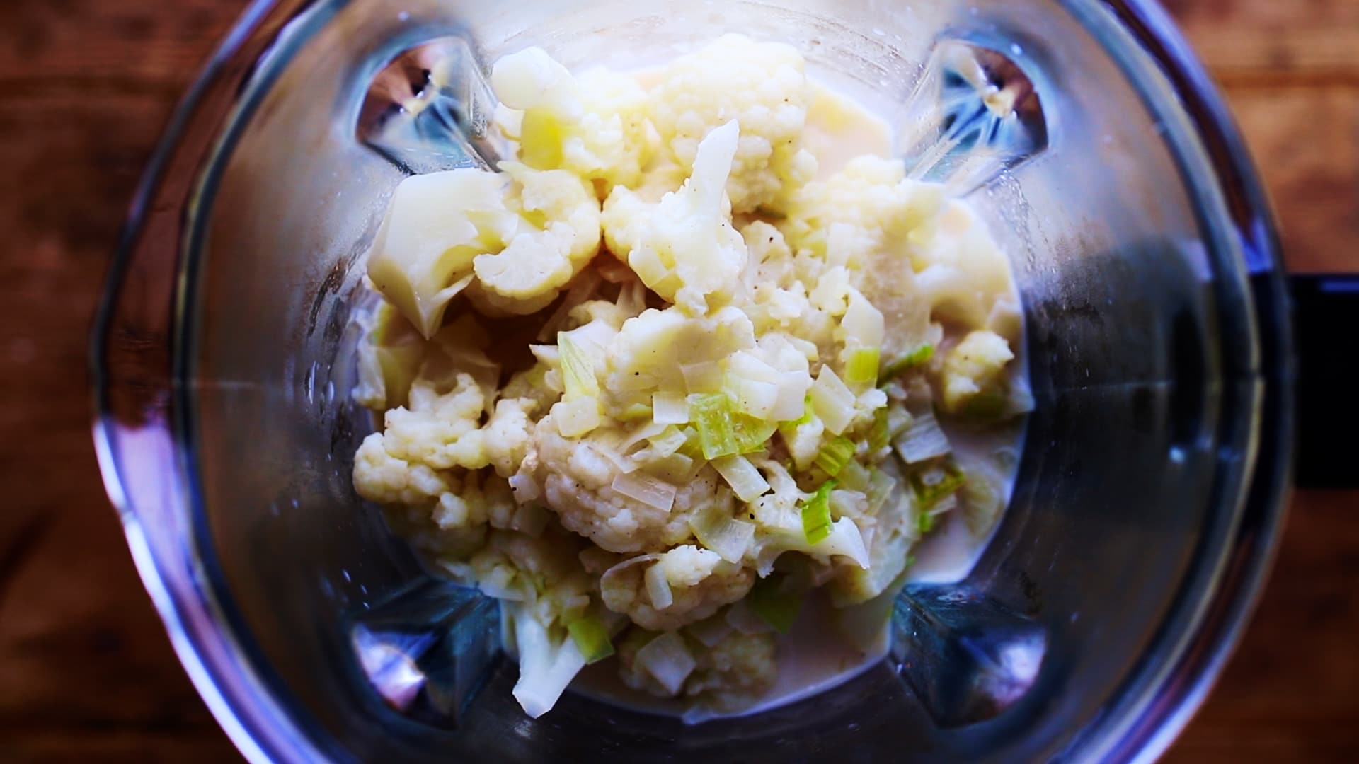 cooked soup transferred to a food processor