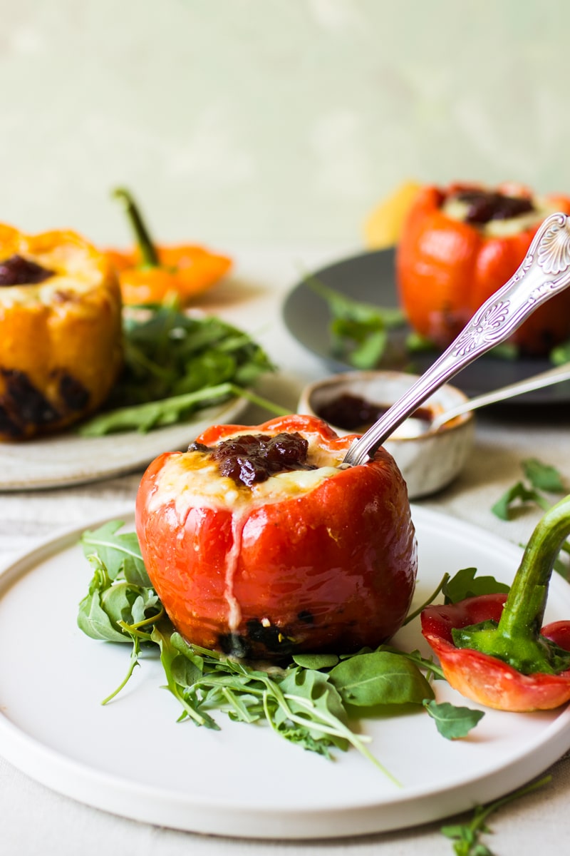 couscous and cheese sauce in bell pepper