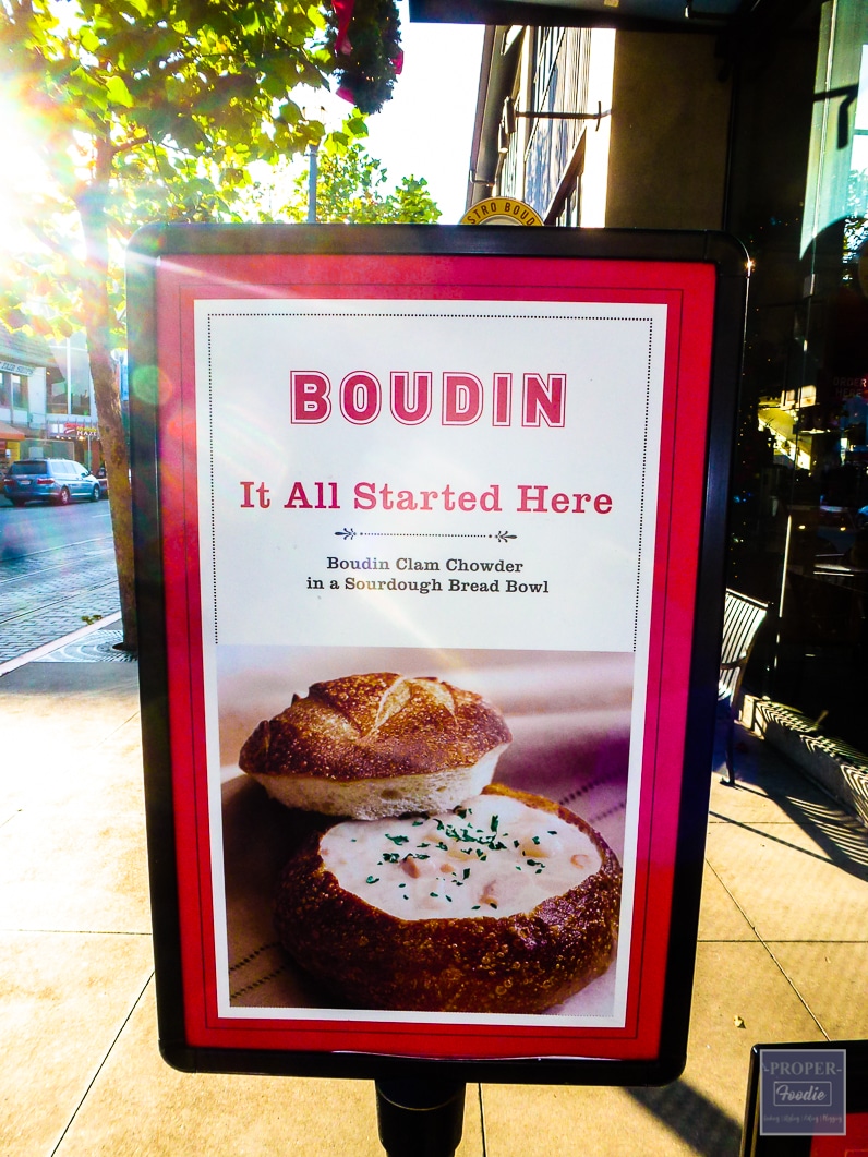 Boudin Clam Chowder in sourdough bread bowl