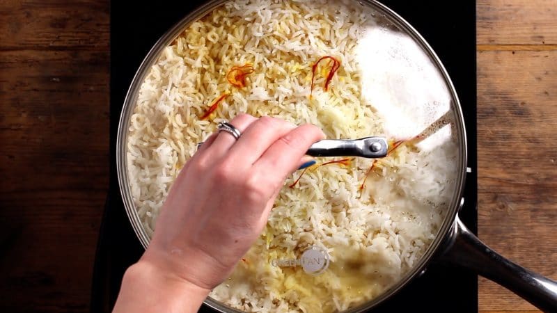 dum biryani sealed with lid on and baked on the hob