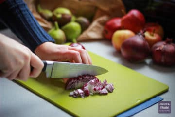 chopping onions with a non slip board