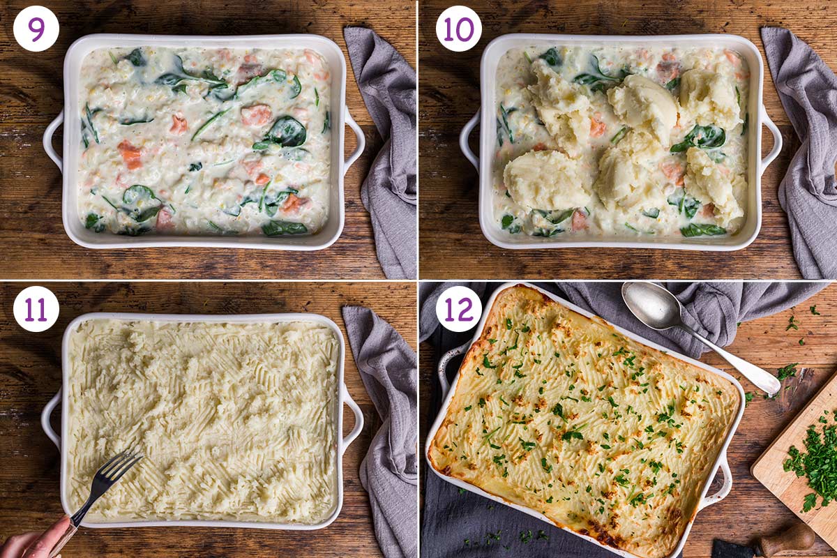 A collage of 4 images showing how to make this pie recipe step by step for instructions 9-12.