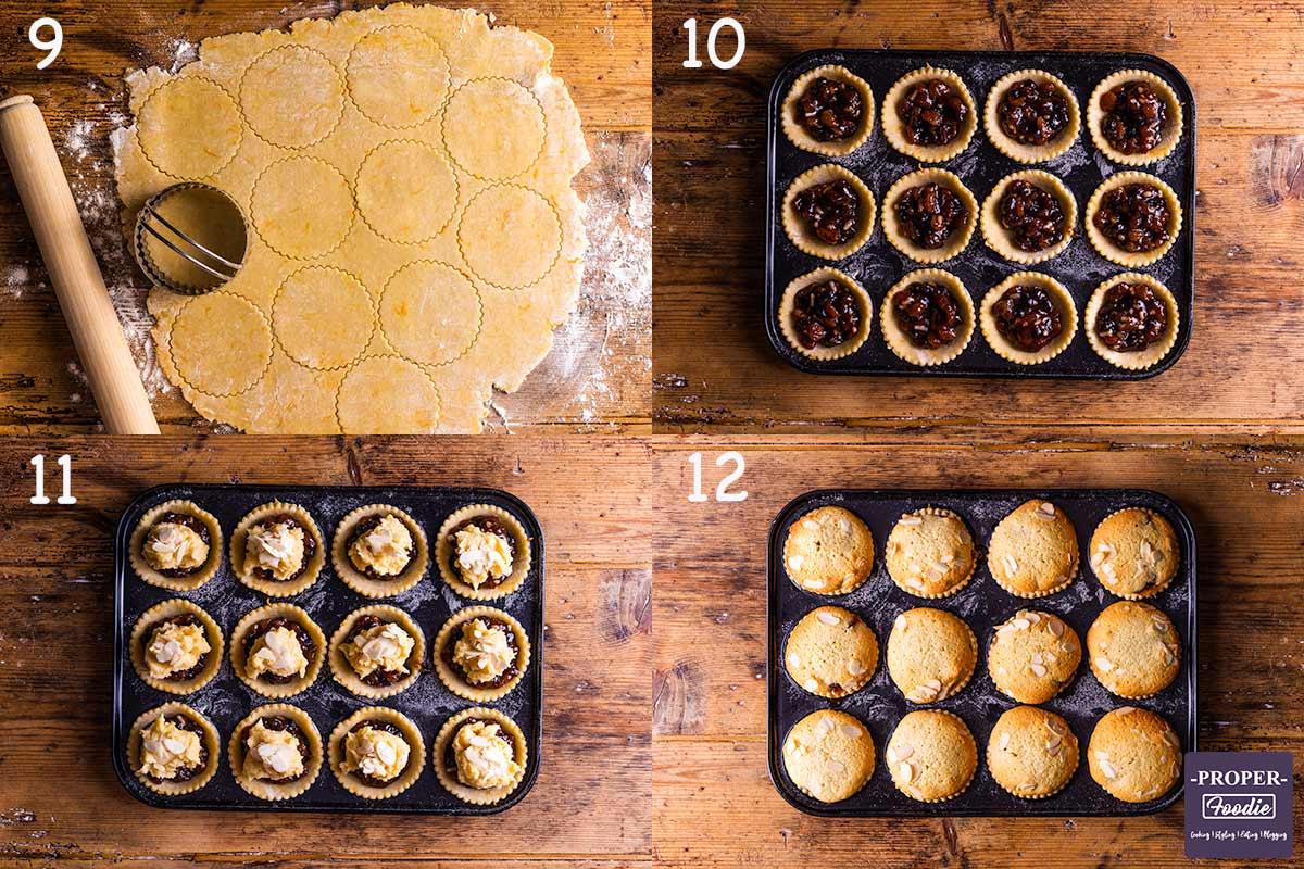 four images showing how to make frangipane mince pies, steps 9-12