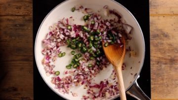 fry cumin seeds onion and green pepper