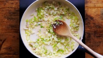 frying chopped garlic and shallots in oil