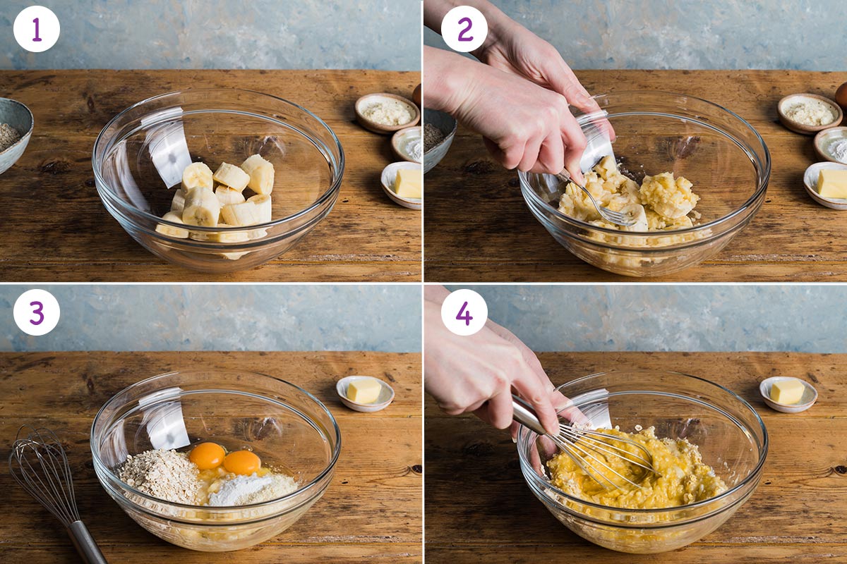 Collage of 4 images showing step by step how to make this recipe for steps 1-4.