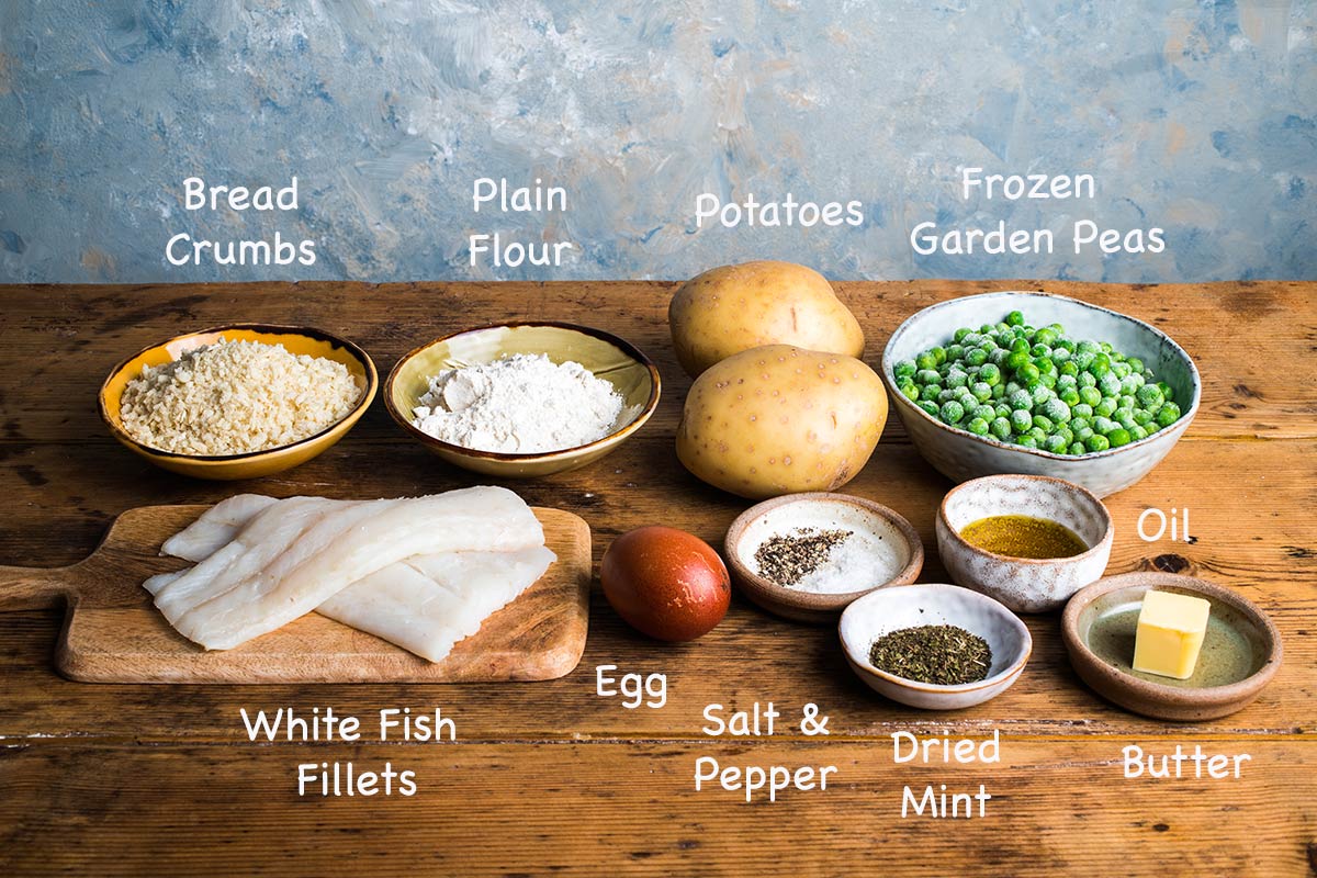 Ingredients needed to make healthy fish and chips.