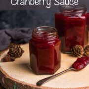 Cranberry, apple and nutmeg sauce in jars.