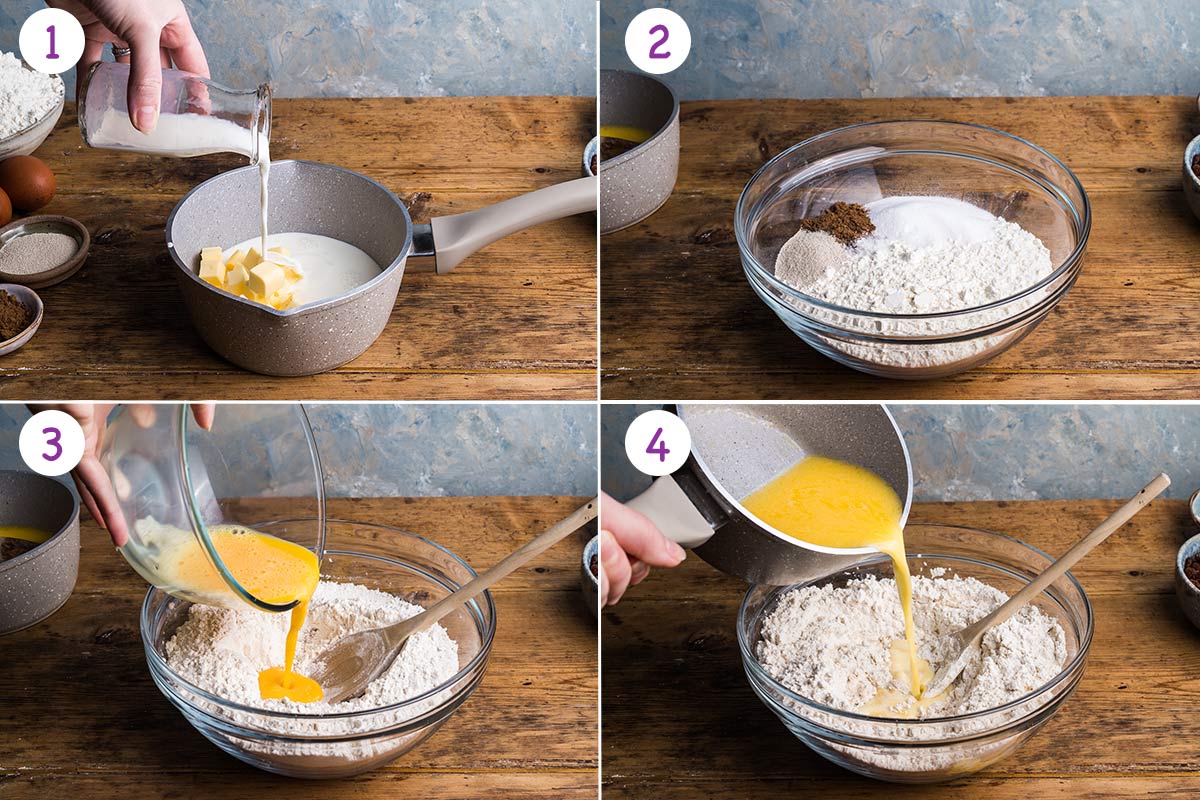 A collage of 4 images showing how to make this recipe step by step for instructions 1-4.