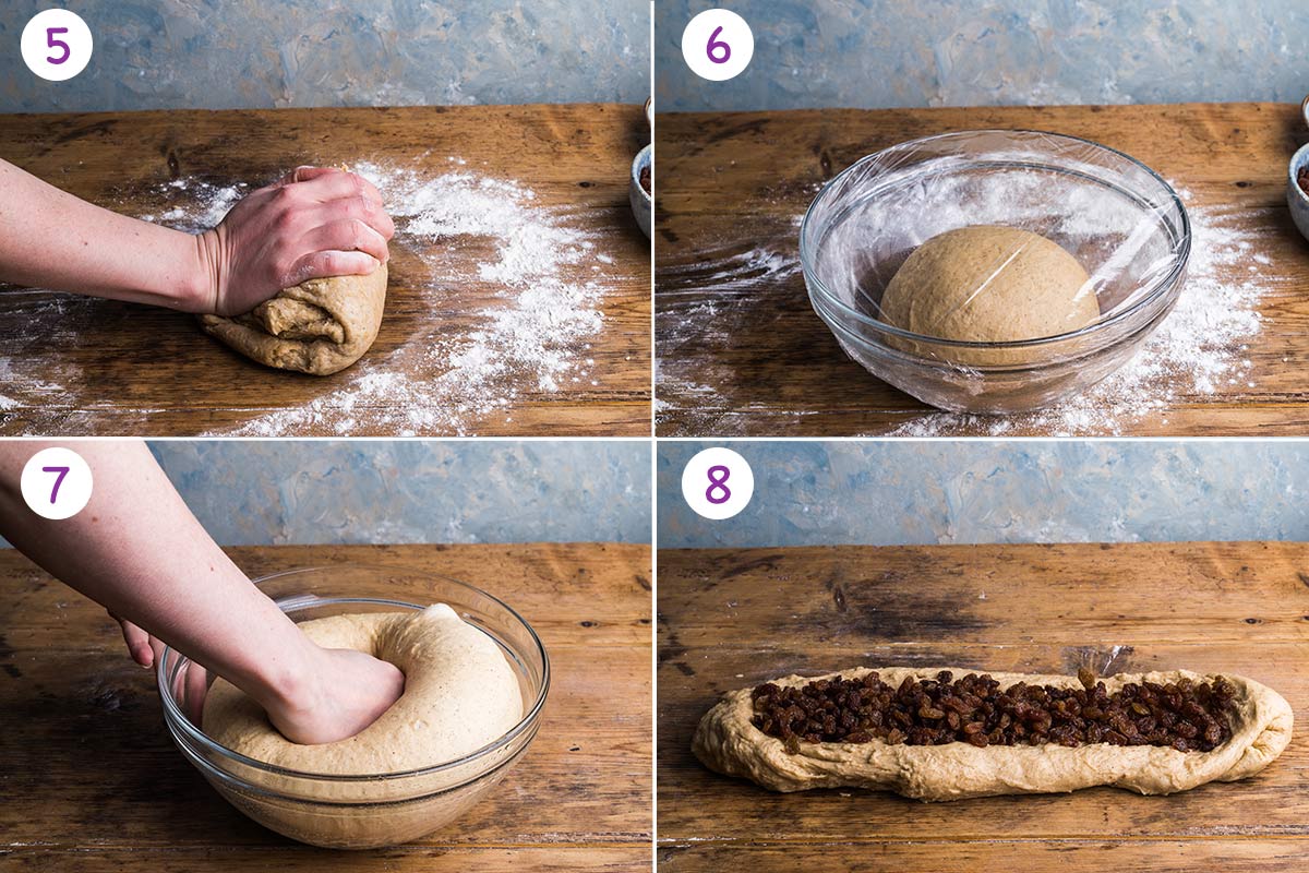 A collage of 4 images showing how to make this recipe step by step for instructions 5-8.