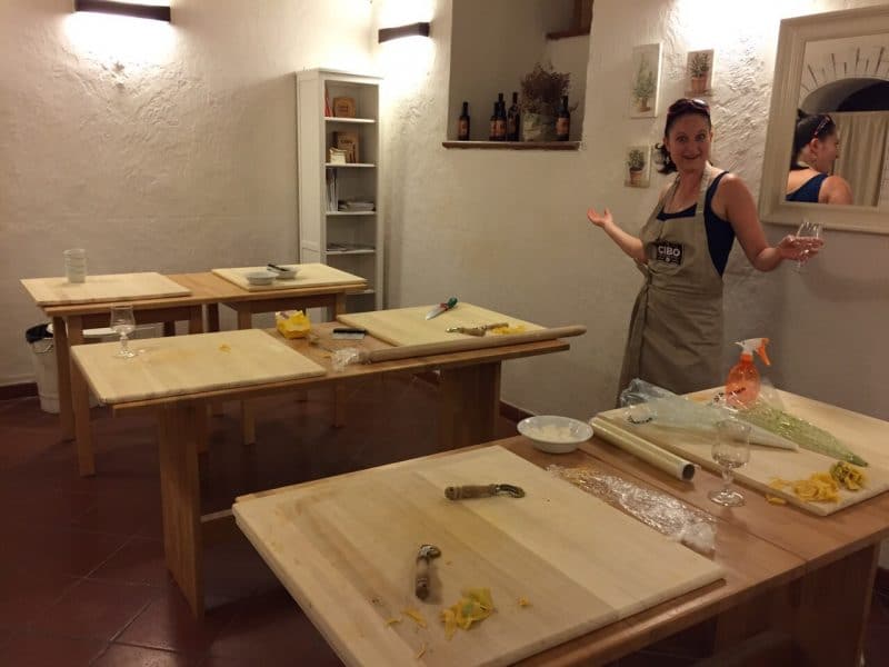 cooking at CIBO cookery school in Bologna