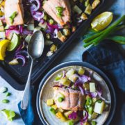 Frozen Salmon and potato traybake feed four for a fiver