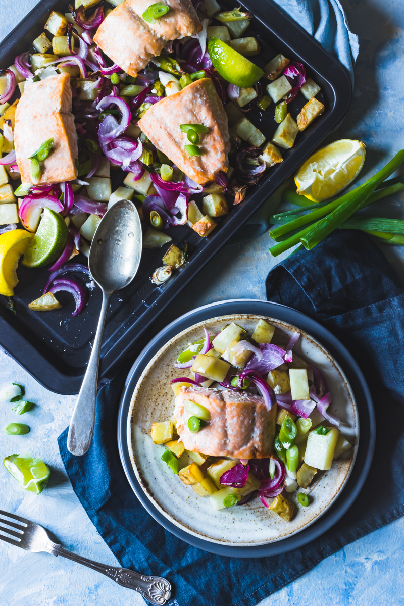 Frozen Salmon and potato traybake feed four for a fiver