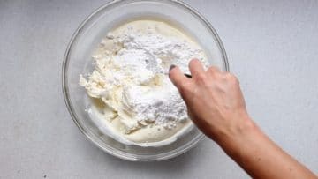 in a bowl mix together the cream mascarpone and vanilla pod seeds