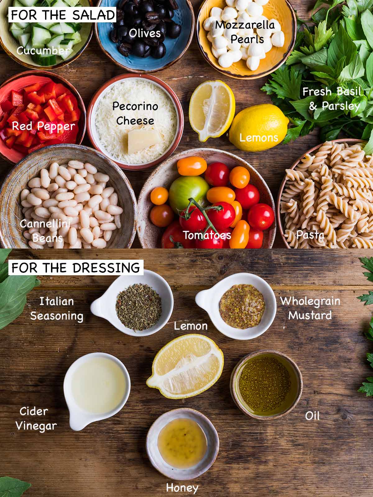 Italian pasta salad ingredients.