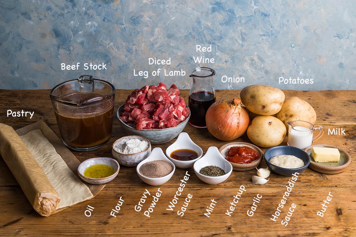 Ingredients for making lamb pie recipe