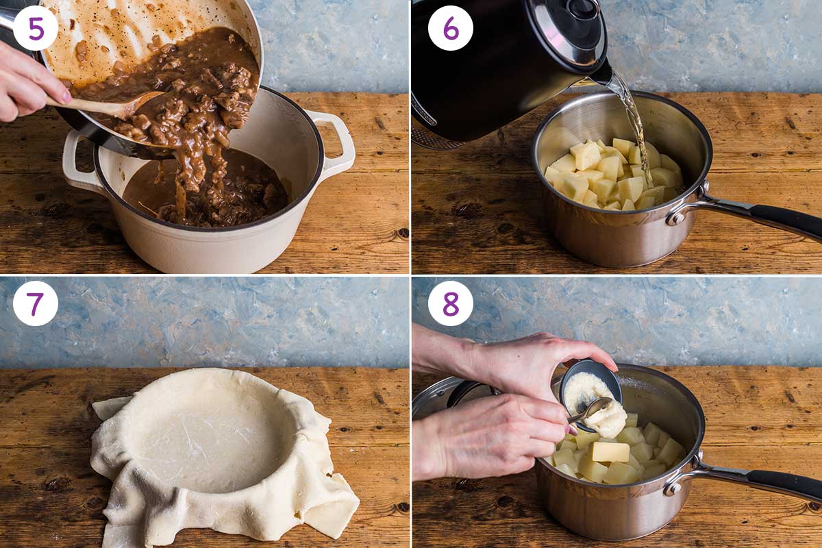 Collage of 4 images showing step by step how to make this this recipe for steps 5-8.