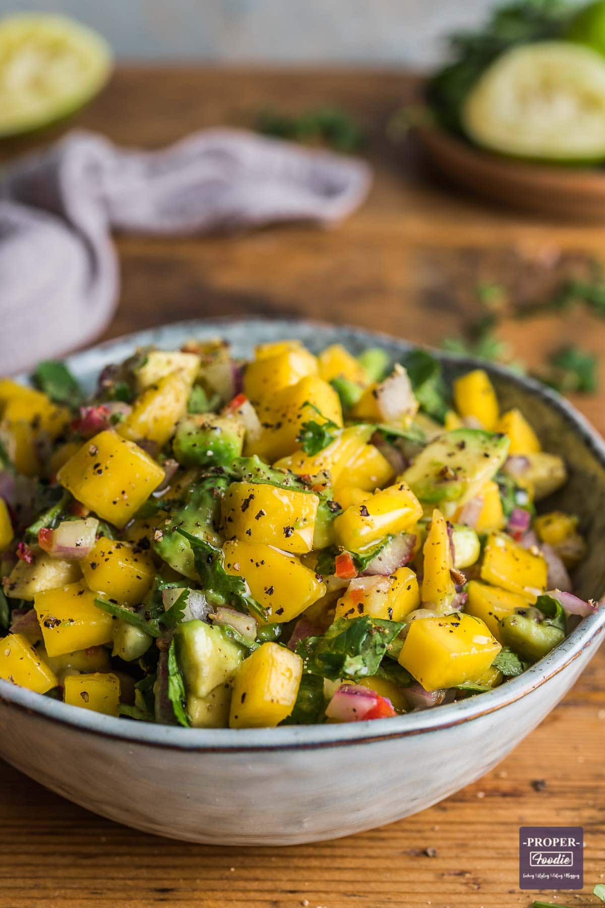 Bowl of mango and avocado salsa.