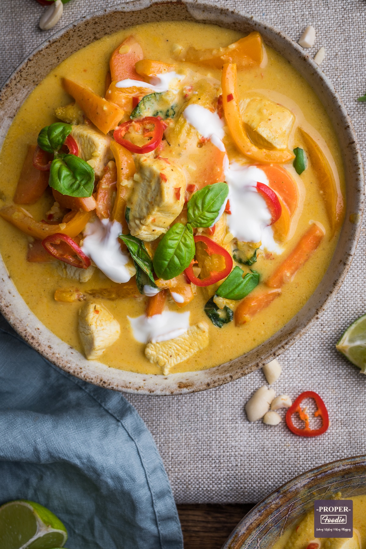 Chicken Panang served in a bowl viewed from above