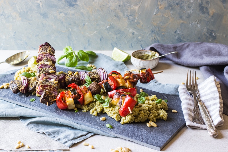 rump steak and veg Barbecue skewers with Very lazy dressing