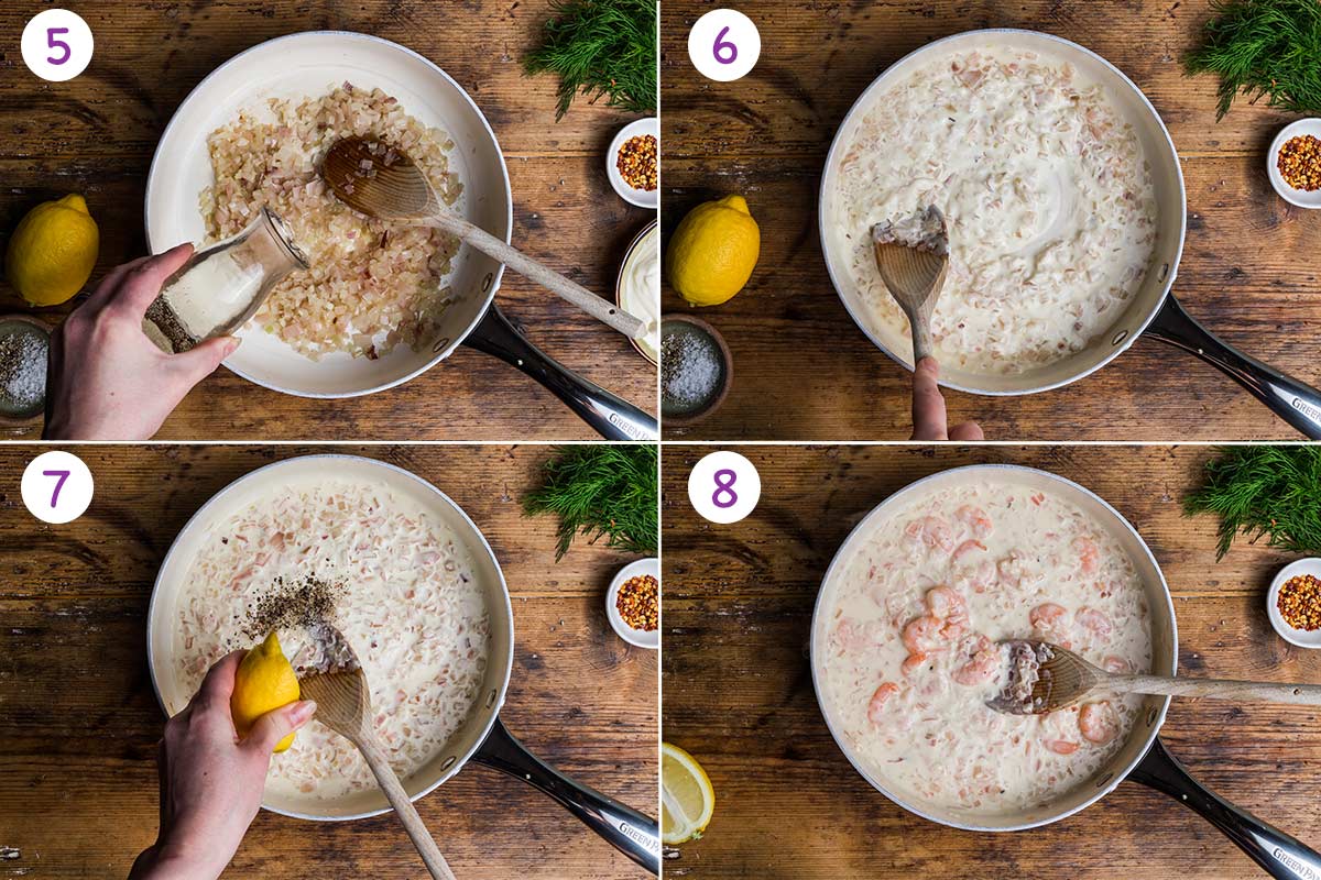 Collage of 4 images showing step by step how to make this recipe for steps 5-8.