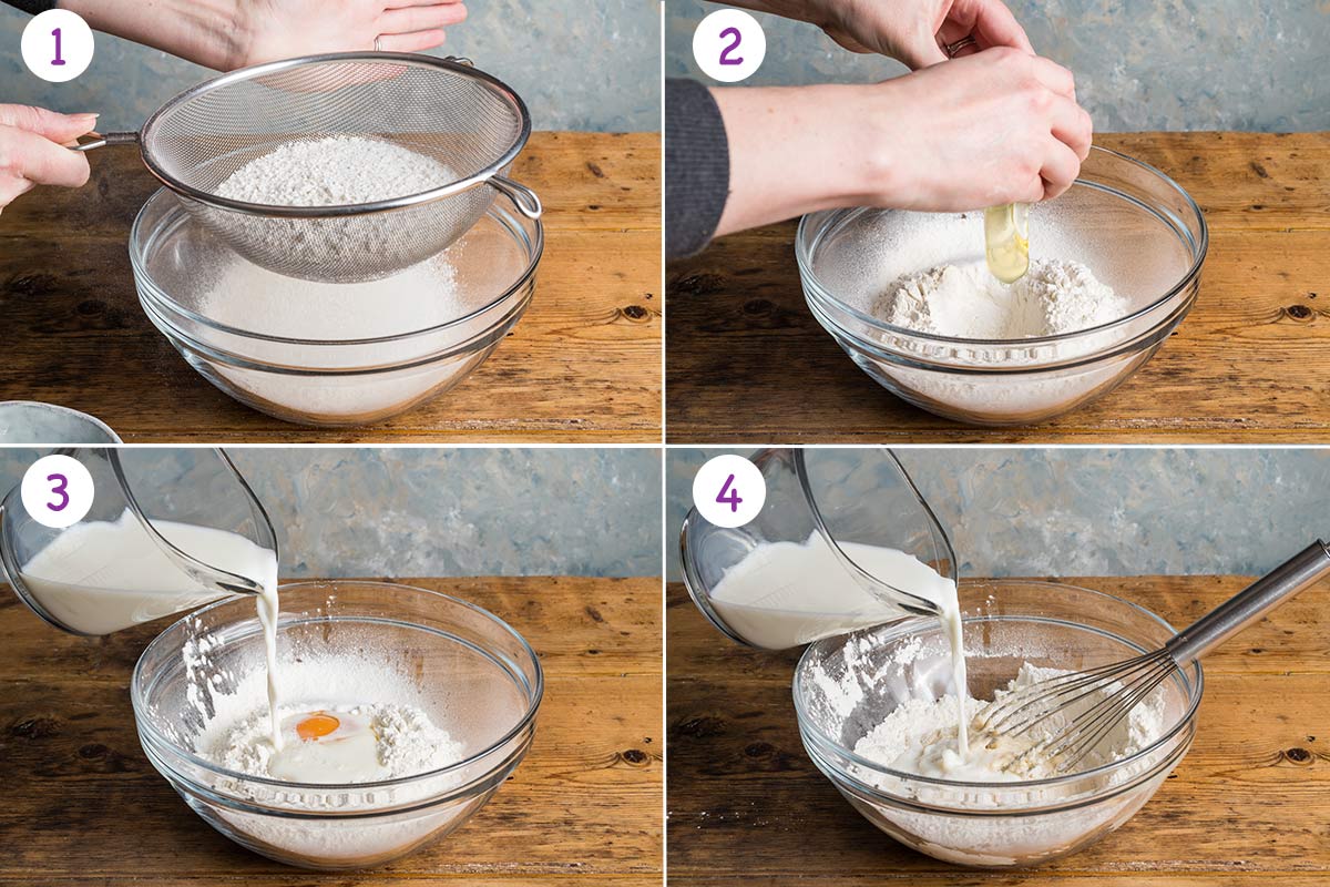 A collage of 4 images showing how to make this recipe step by step for instructions 1-4.