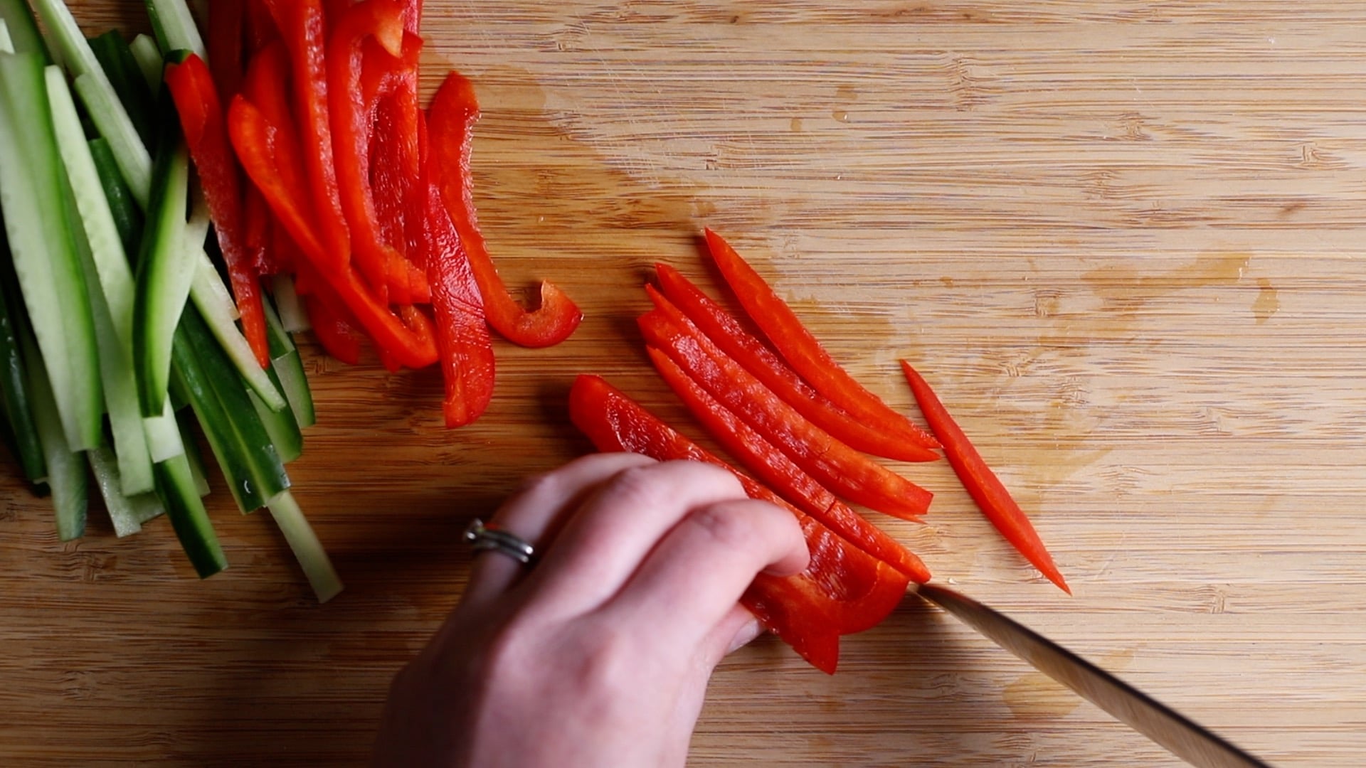 Slice vegetables into thin julienne sticks