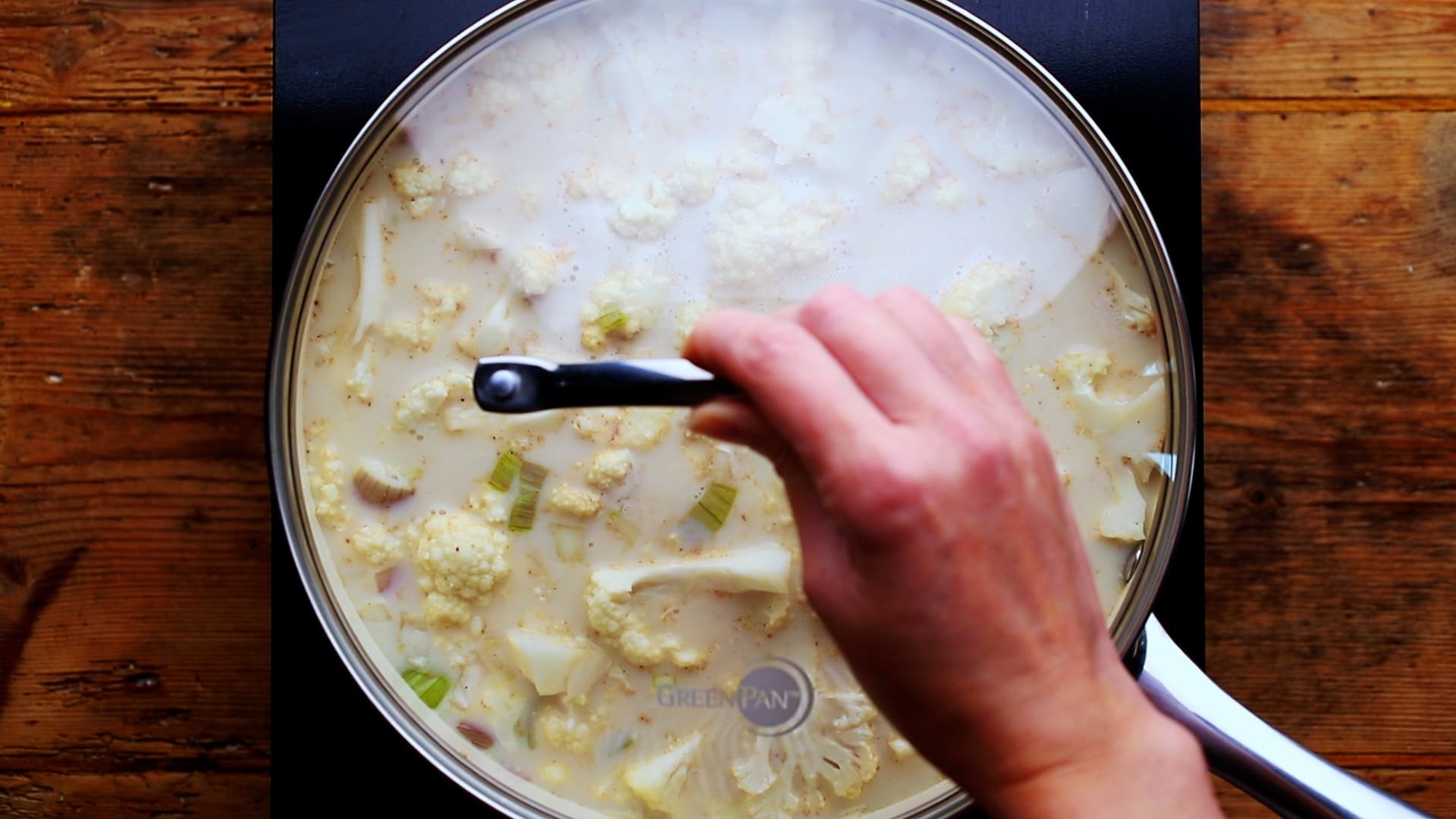 soup brought to the boil and covered with a lid