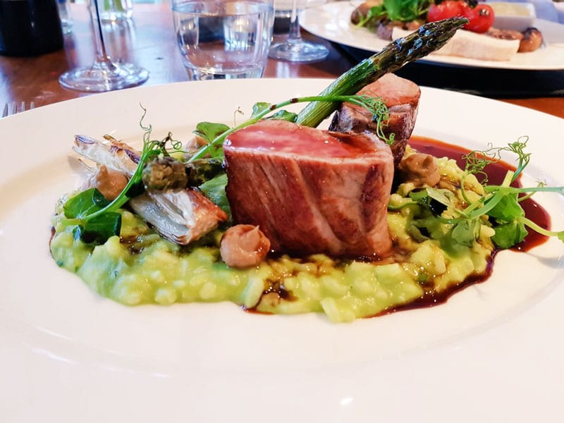 south sands hotel devon pork and pea and black mint risotto