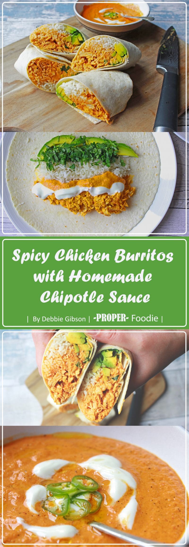 Dive into these spicy chicken burritos with fiery homemade chipotle sauce