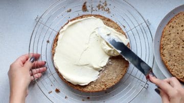 spread half of the cream cheese filling onto the bottom layer