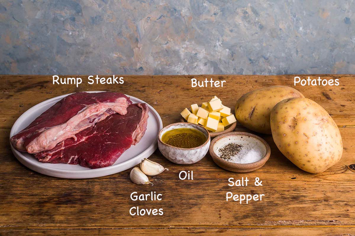 Ingredients needed to make Steak and Chips at home.