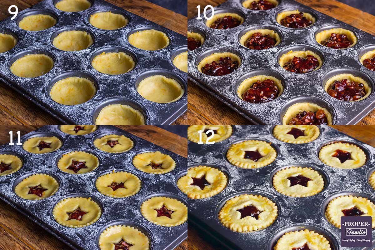 four images showing how to make Easy Mince Pies, steps 9-12.