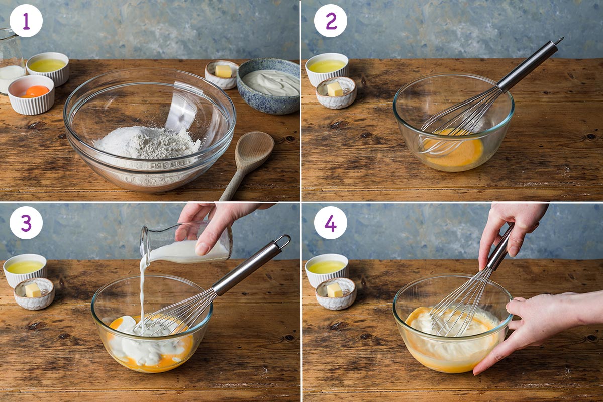 A collage of 4 images showing how to make the recipe step by step for instructions 1-4.