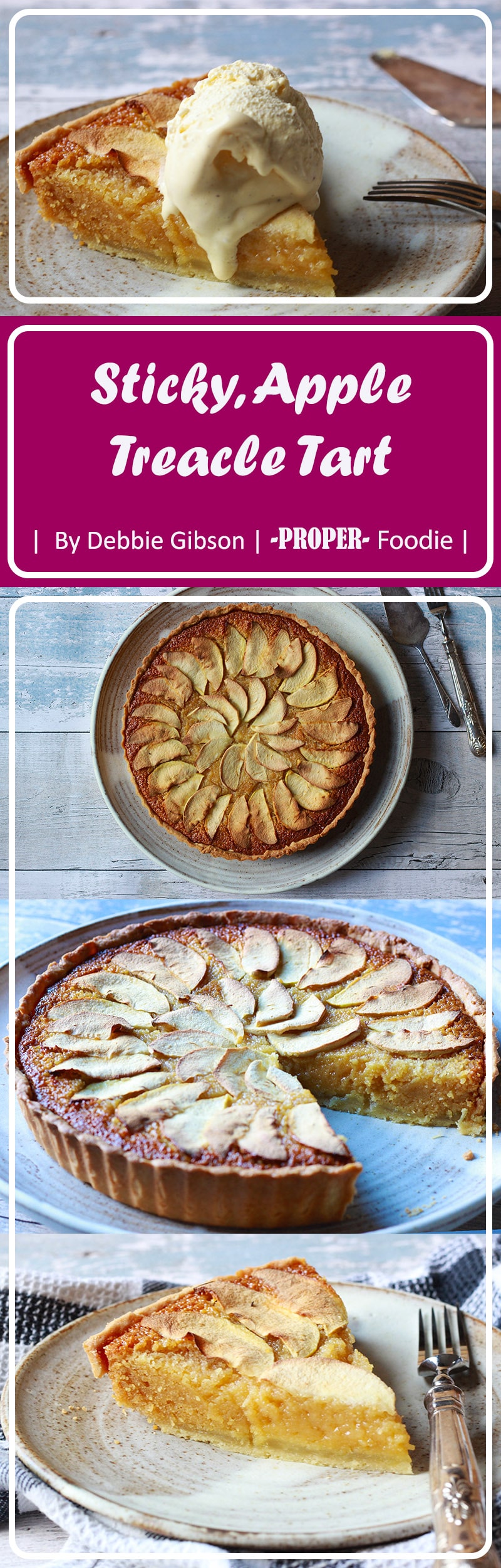 A delightful autumnal dessert with stewed apples, a treacle filling, warming syrupy flavours and a crumbly, sweet pastry base.