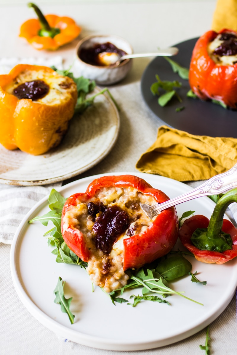 stuffed roasted pepper with couscous cheese sauce