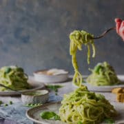 Summer pea pesto pasta