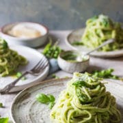 summer spaghetti with pureed peas